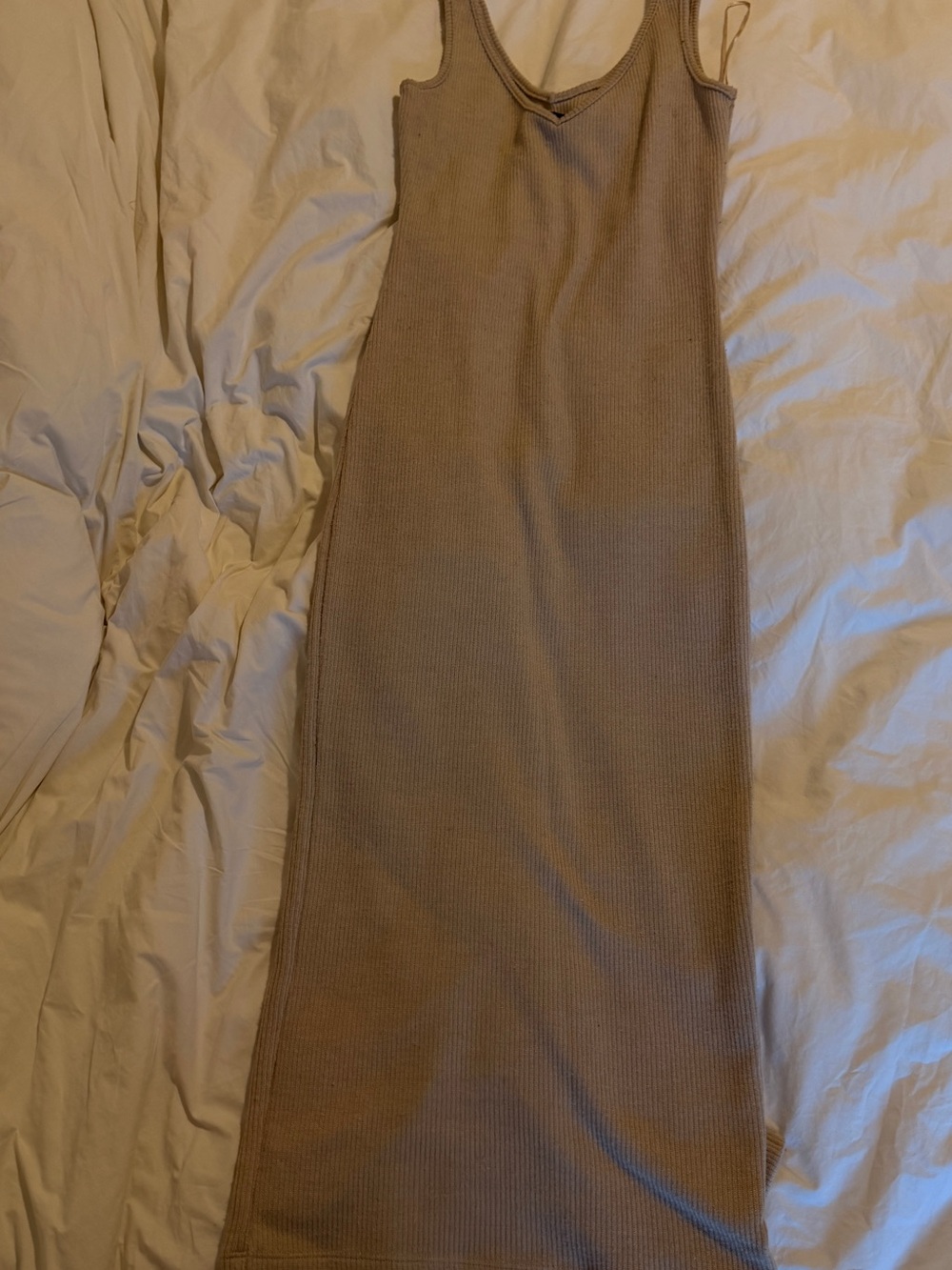 Beige Thick Ribbed Knit Maxi Dress with Slit Back - Taupe
